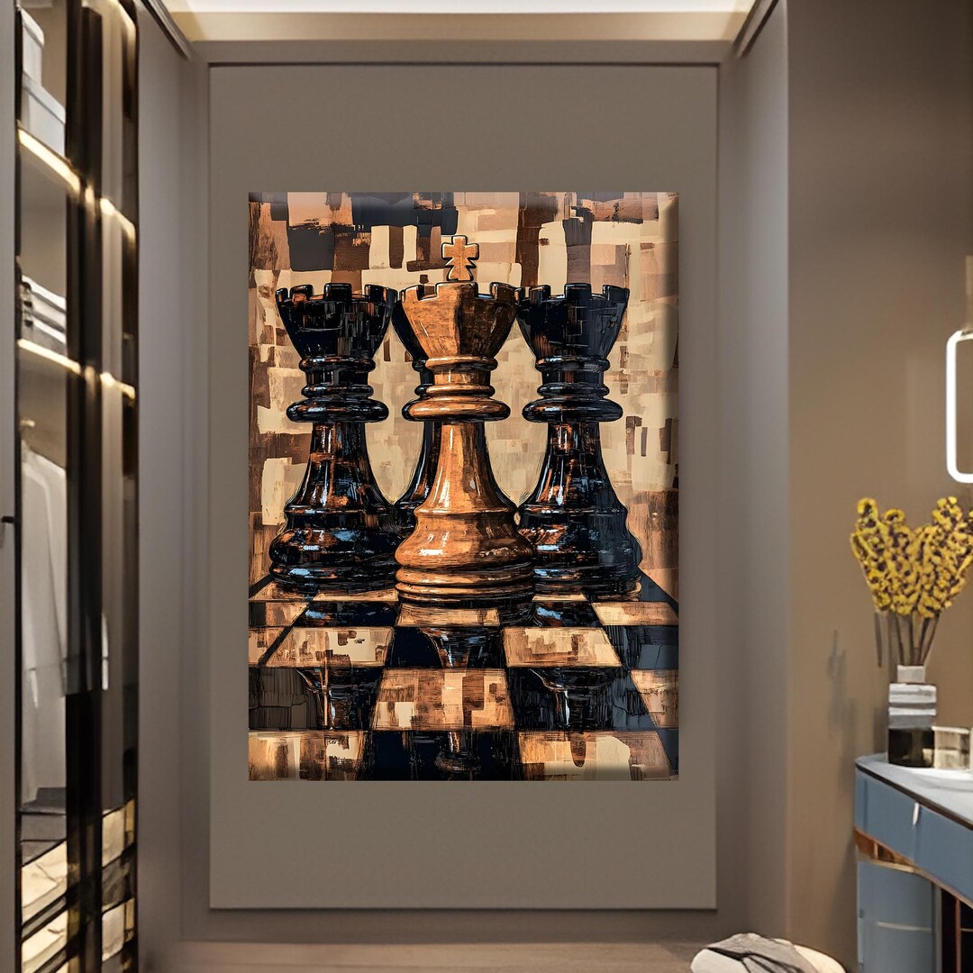 Chess Wall Art Canvas Art, King and Rook Abstract Painting, Luxury Game ...