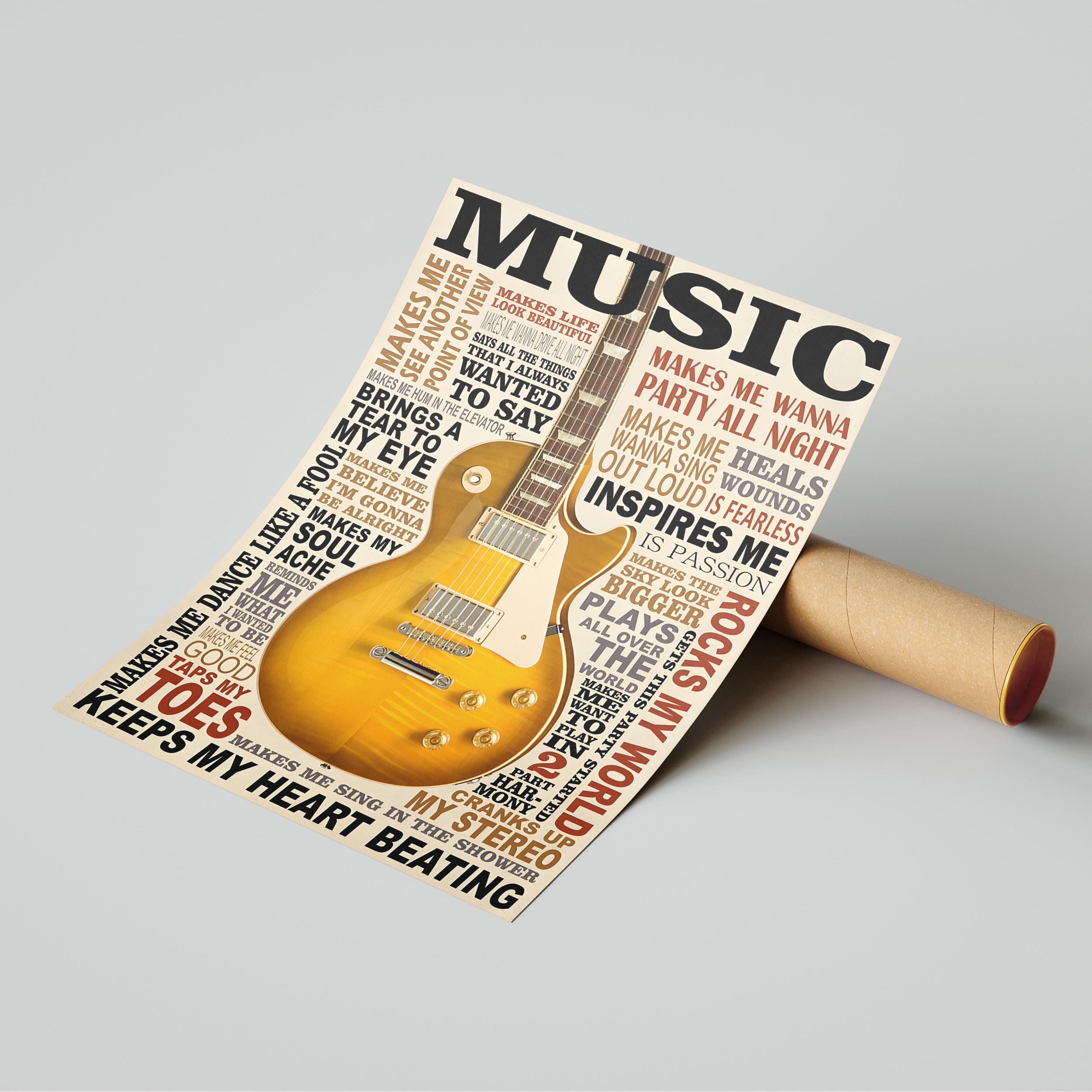 Guitar Canvas Digital Print, Rock and Roll Music Art, Music Room