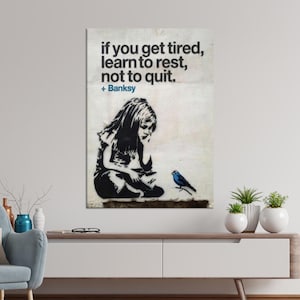 Banksy Mädchen Leinwandkunst, Motivationsdruck, Blauer Vogel Graffiti-Kunstdruck