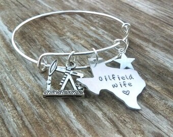 Oilfield Wife Jewelry Oilfield Wife Gift Oil Tower Jewelry Oilfield Girlfriend Oilfield Wife Bracelet Roughneck Wife Jewelry