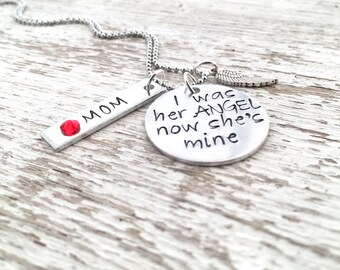 I was her angel now she’s mine stamped necklace, hand stamped remembrance necklace,