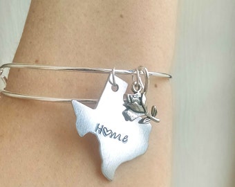 Texas bangle bracelet,,  texas bracelet, texas rose jewelry, Texas home bangle, Texas jewelry, Home stamped, Texas