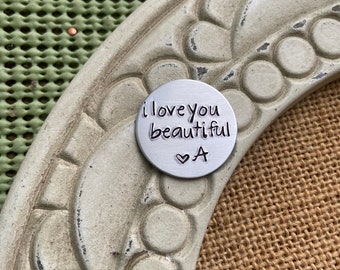 I love you beautiful token, I love you stamped gift for her, I love you coin