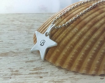 Star initial necklace, star initial, silver star necklace, star necklace, personalized star, star jewelry, stamped star, birthstone star