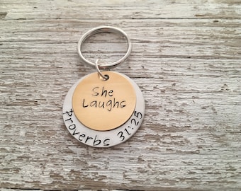 Proverbs 31 key chain, proverbs key chain, Proverbs 31:25, She laughs, Proverbs 31 woman, Proverbs key chain, bible scripture key chain