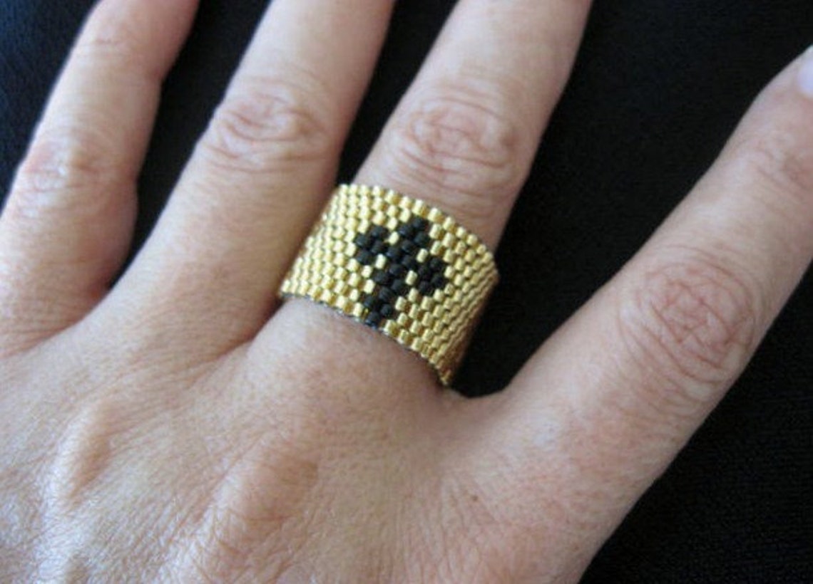 Peyote stitch Cross design Ring cross ring . Award Winning Etsy