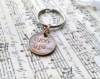 Lucky Us keychain, Lucky us anniversary, Lucky us stamped key chain, Lucky us penny, lucky us anniversary gift, couples gift