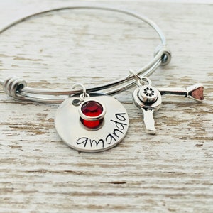 Cosmotologist bangle, stamped personalized hair stylist jewelry, beautician jewelry, valentines gift for hair dresser