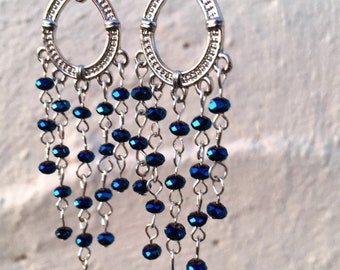 Chandelier blue earrings, gypsy crystal earrings, prom earrings, bye crystal earrings, blue earrings, gypsy blue crystals, prom earrings