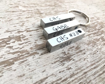 Personalized Graduation key chain, hand stamped senior key chain, bar graduating key chain, stamped bar key chain, gift for grad, SR gift