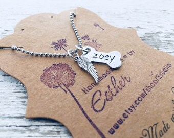 Pet memorial necklace, dog memorial jewelry, pet name necklace, pet memorial, pet remembrance, dog angel wing, pets name stamped jewelry