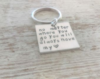 Personalized keychain, stamped distance key chain,