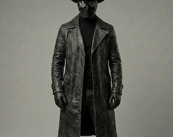 Spider Noir Leather Trench Coat | Nicolas Cage Inspired Black Long Coat | Vintage Detective Cosplay Jacket