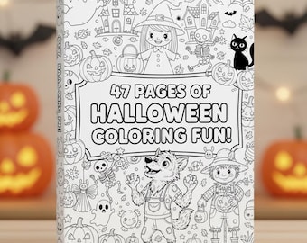 Halloween Coloring Book | 47 Cute Spooky Pages for Kids & Adults | Printable PDF | Ghosts, Pumpkins, Witches, Monsters | A4 Coloring Pages