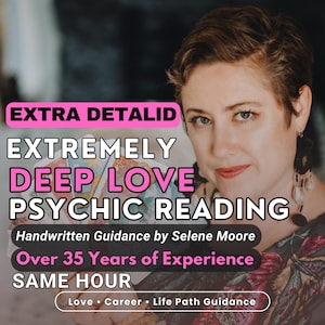 Pode incluir: Imagem de uma mulher com cabelo castanho curto, com sobreposi&ccedil;&atilde;o de texto: "EXTRA DETALID, EXTREMELY DEEP LOVE PSYCHIC READING, Handwritten Guidance by Selene Moore, Over 35 Years of Experience, SAME HOUR, Love Career Life Path Guidance."