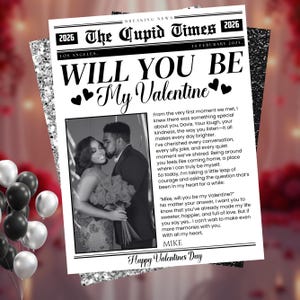 Will You Be My Valentine newspaper template, personalized Valentine template, Galentine’s Day newspaper, Valentine gift, DIY Canva editable, customizable newspaper style, perfect for Valentine's Day gift, unique and fun Galentine's day template, easy-to-edit Canva template, special Valentine's Day gift idea, personalized newspaper design, creative way to ask 'Will You Be My Valentine?', digital printable, perfect for gifting, customizable text, romantic newspaper layout, editable love-themed.
