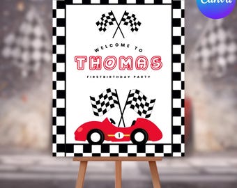 Fast One Birthday Welcome Sign Template, Editable Race Car Welcome Sign Printable, Printable Cars Welcome Sign template, Canva Editable
