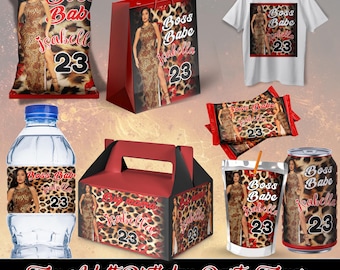 Red Cheetah Birthday Bundle, Birthday Party Decor, Cheetah Birthday Chip Bag, Backdrop, Birthday Flyer,Birthday Gold Cheetah Birthday Banner