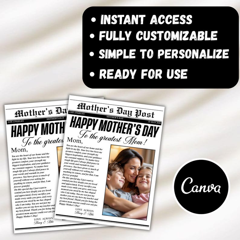 mom newspaper gift, mothers day news, editable newspaper, mothers day times, diy mothers day card, photo gift for mom,flower bouquet wrap, custom newspaper mom, worlds best mom card, gift from daughter, newspaper template, gift for her digital
Mother’s Day newspaper template
Printable Mother Day gift
Custom Mom newspaper
Printable photo gift for Mom
Mother’s Day printable
Newspaper-style template
Canva editable template
Personalized gift for Mom
Customizable newspaper gift
DIY Mother’s Day gift