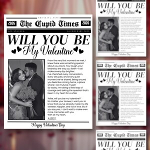 Will You Be My Valentine newspaper template, personalized Valentine template, Galentine’s Day newspaper, Valentine gift, DIY Canva editable, customizable newspaper style, perfect for Valentine's Day gift, unique and fun Galentine's day template, easy-to-edit Canva template, special Valentine's Day gift idea, personalized newspaper design, creative way to ask 'Will You Be My Valentine?', digital printable, perfect for gifting, customizable text, romantic newspaper layout, editable love-themed.