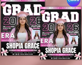 Graduate Flyer, Graduation Party Flyer, Graduation Invitation, College Decision, Class of 2026 Flyer, Senior Grad Announce, DIY Canva
