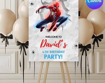 Spiderman Welcome Sign, Superhero Birthday Sign Reception Avengers Decor Superheroes Theme Boy Avengers Party, Editable Printable Template