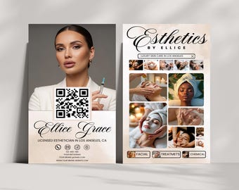 Esthetician Business Card, Esthetician Instagram Business Social Media QR Code Esthetician Canva Card, Business Cards, Canva Editable