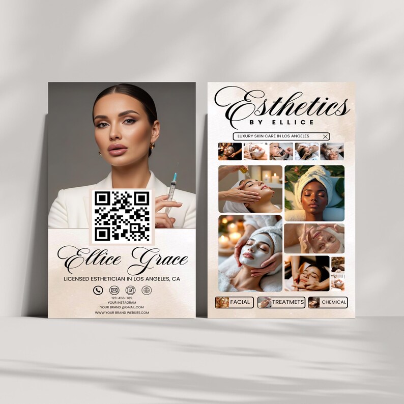 Esthetician Business Card, Esthetician Instagram Business Social Media QR Code Esthetician Canva Card, Business Cards, Canva Editable