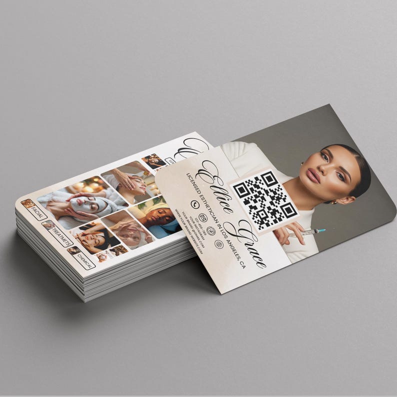 Esthetician Business Card, Esthetician Instagram Business Social Media QR Code Esthetician Canva Card, Business Cards, Canva Editable