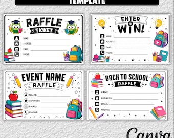 Plantilla editable de boleto para rifa de regreso a clases, rifa de regreso a clases, boleto imprimible para participar en el sorteo, boleto imprimible para rifa de regreso a clases