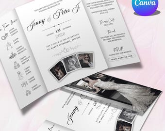 Plantilla desplegable para programa funerario, plantilla desplegable para programa funerario con alas de ángel, folleto conmemorativo editable, 3 tamaños disponibles