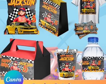 Race Car Party Favor Templates: Editable Racing Birthday Decor, Race Car Party Favor Editable Bundle, (Digital Download) Canva Template