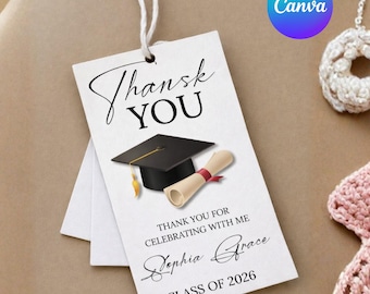 Modern Graduation Thank You Favor Tag Template, Printable Minimal Grad Party Gift Tag, Editable Simple Graduate Tag, Instant Download Tag