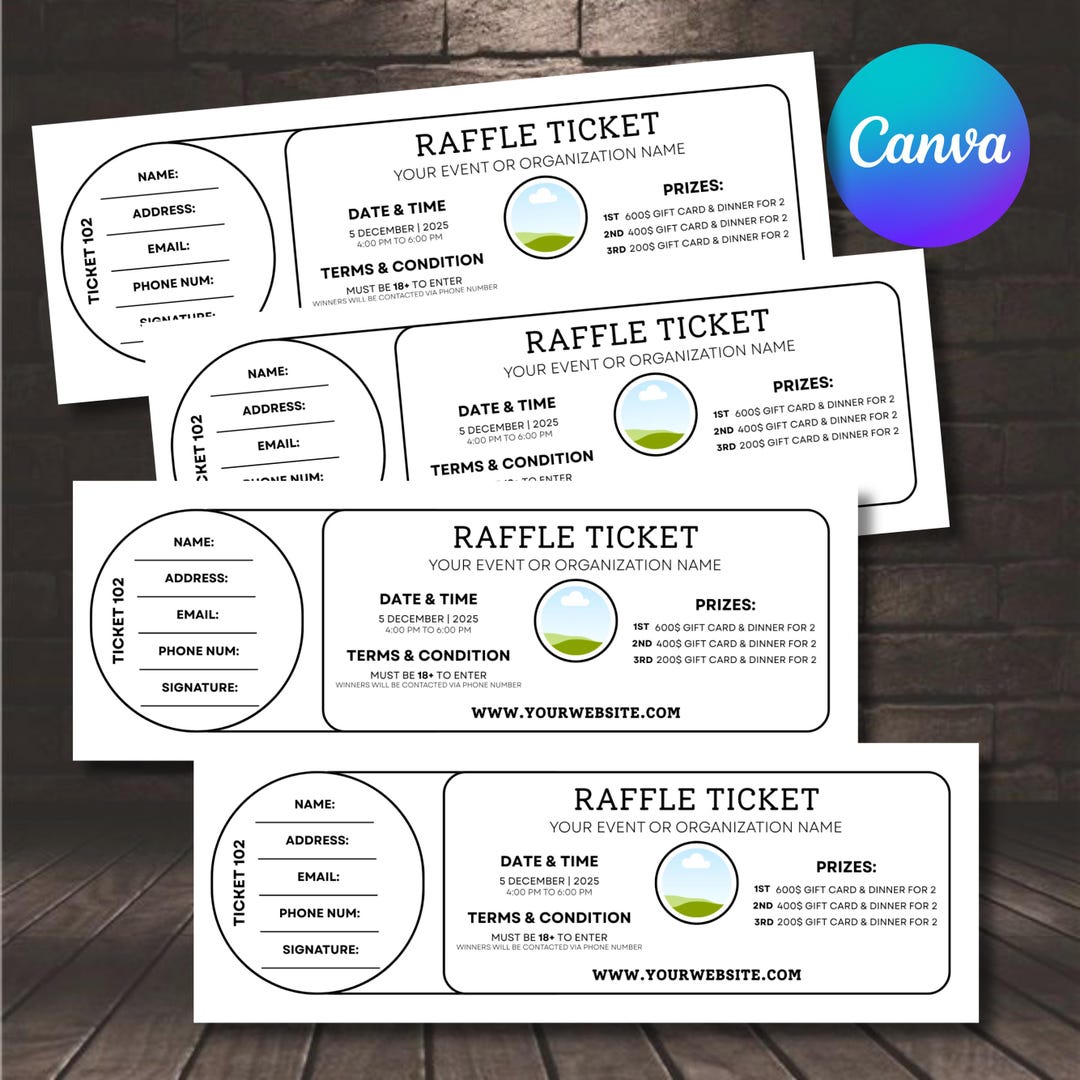 Editable Raffle Ticket Template, DIY Canva Printable (digital Download ...