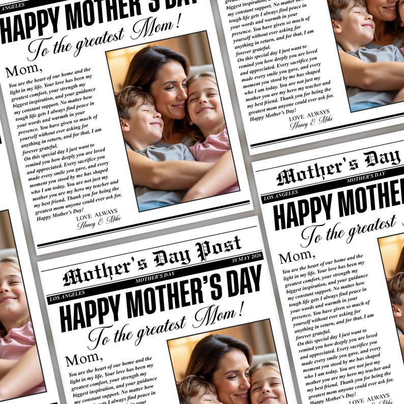 mom newspaper gift, mothers day news, editable newspaper, mothers day times, diy mothers day card, photo gift for mom,flower bouquet wrap, custom newspaper mom, worlds best mom card, gift from daughter, newspaper template, gift for her digital
Mother’s Day newspaper template
Printable Mother Day gift
Custom Mom newspaper
Printable photo gift for Mom
Mother’s Day printable
Newspaper-style template
Canva editable template
Personalized gift for Mom
Customizable newspaper gift
DIY Mother’s Day gift