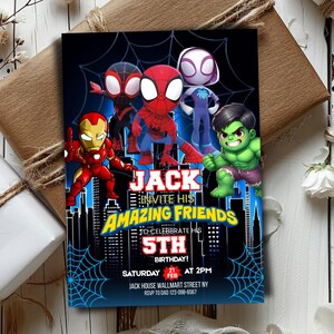 Editable Spidey and His Amazing Friends Birthday Invitation, Spidey Birthday Party Invite, Spidey Printable Kids Invite, Canva Editable