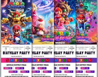 Super Mario Galaxy Movie Ticket Invitation, Super Mario Birthday Ticket Invitation, Galaxy Movie Ticket Template,  Canva Instant Download