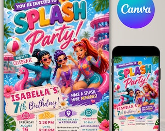 Kpop Pool Party Invitation, Editable Tween Girl Birthday Invite, Summer Pool Party Invitation, Editable Canva Phone Invite Digital Download