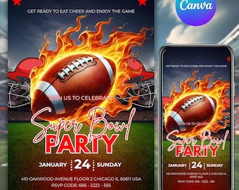 Editable The Big Game Party Invitation 2026, Football Invitation, Super Bowl Theme Party Invite, Editable Canva Template, Instant Download
