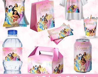 cute princess party favors labels party supplies party bundle chip bag templates labels water bottle caprisun template gable box template