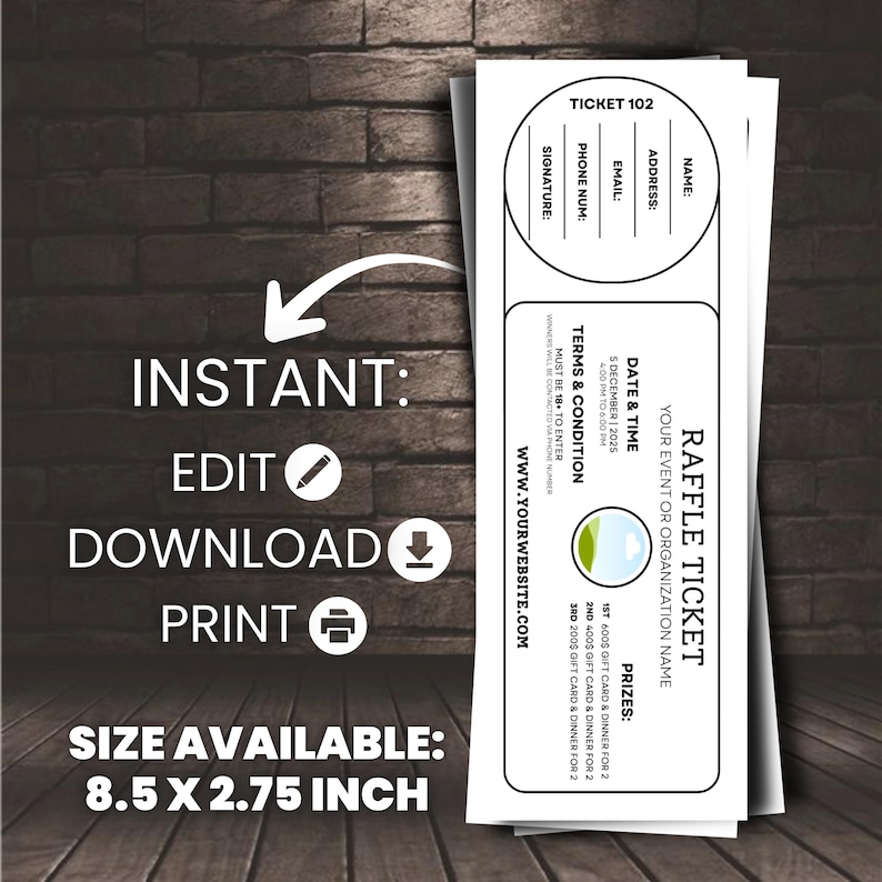 Editable Raffle Ticket Template, DIY Canva Printable (digital Download ...