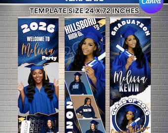 Graduation Banner Canva Editable Template Bundle, 4X Graduation Banner, Custom Photo Grad Celebration Banner Design, Instant Download