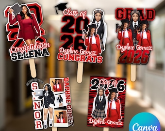 Editable Graduation Fan Templates, Personalized Graduation Hand Fan, Class of 2026 Canva Bundle, Senior 2026 Photo Paddle Fan, DIY Canva