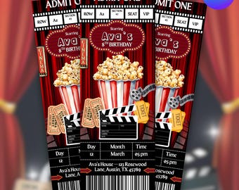 Modèle de billet modifiable pour une soirée cinéma : cadeau surprise (téléchargement numérique)