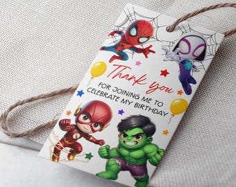 Avengers Birthday Thank You Tags, Superhero Party, Friends Birthday Thank You Card, Avengers Kids Birthday, Superhero Thank You Tag, INSTANT