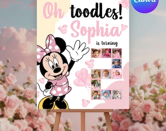 Minnie Mouse TwoDles Birthday Welcome Sign Template | Editable Printable Party Sign | Canva Digital Download | Girl Birthday Decoration