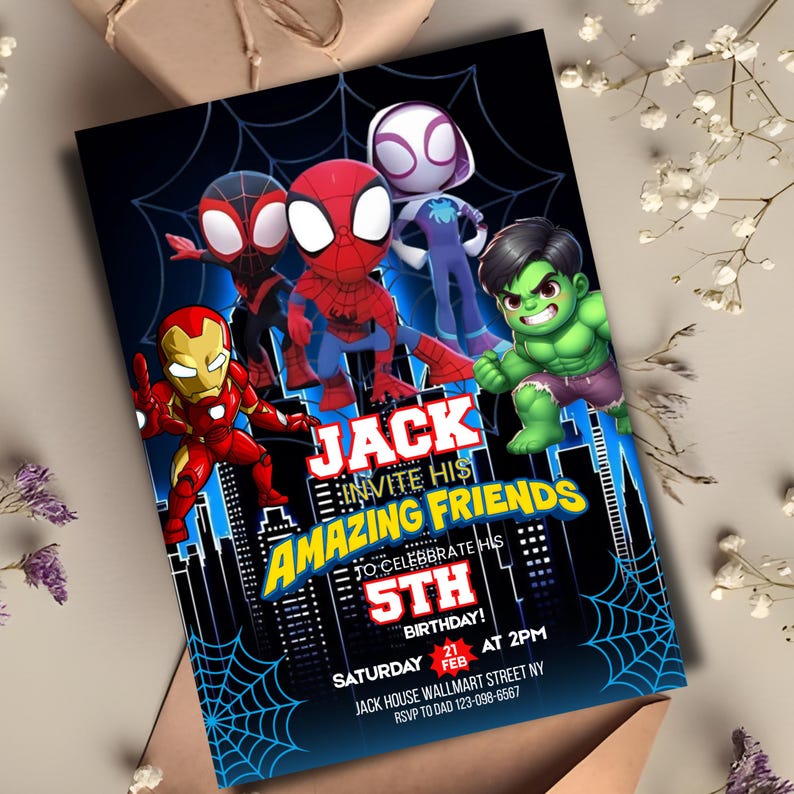 Editable Spidey and His Amazing Friends Birthday Invitation, Spidey Birthday Party Invite, Spidey Printable Kids Invite, Canva Editable