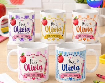 Personlig lärarmugg med omslagspapper, anpassad lärarnamnsdesign, läraruppskattningspresent, skolmugg med sublimering, digital nedladdning