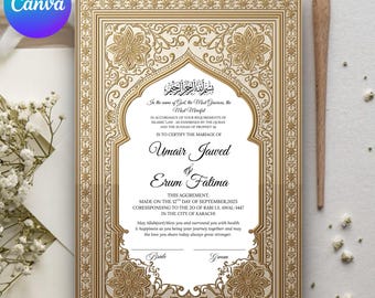 Luxury Nikkah Certificate, Premium Nikkah Contract Template, Editable Nikkah Certificate, Digital Nikkah Contract, Canva template