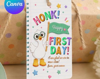 Plantilla editable de etiquetas de regalo para el primer día de clases, etiquetas imprimibles para recuerdos de regreso a clases, etiquetas de bienvenida editables, descarga digital instantánea